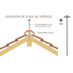 Vis inox torx pour fixation de tuile au faitage